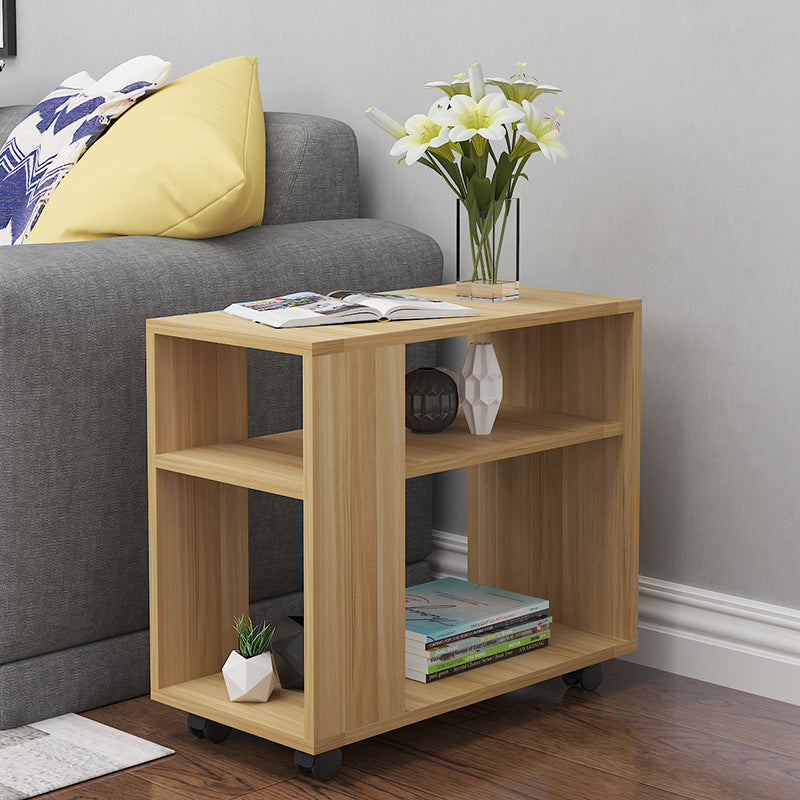 Compact Rolling Sofa Side Table with Magazine Shelf Oak