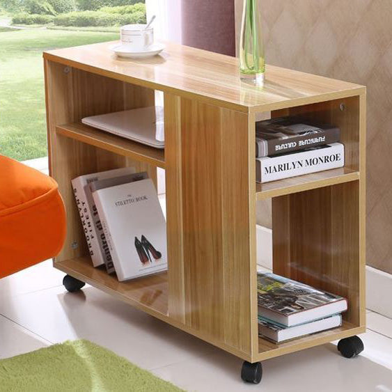 Compact Rolling Sofa Side Table with Magazine Shelf Oak