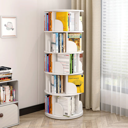 5 Tier Rotating Display Shelf Bookcase Organizer White