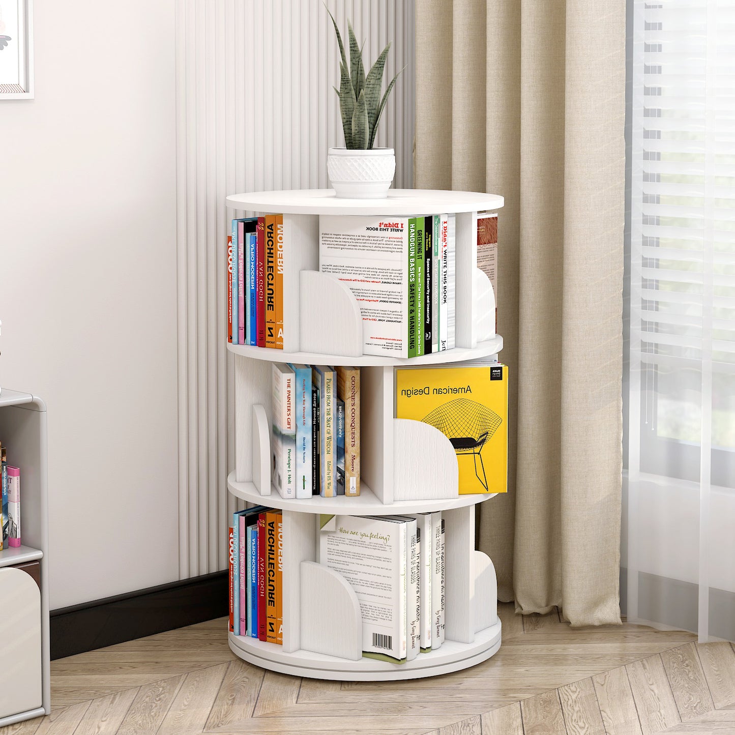 3 Tier Rotating Display Shelf Bookcase Organizer White