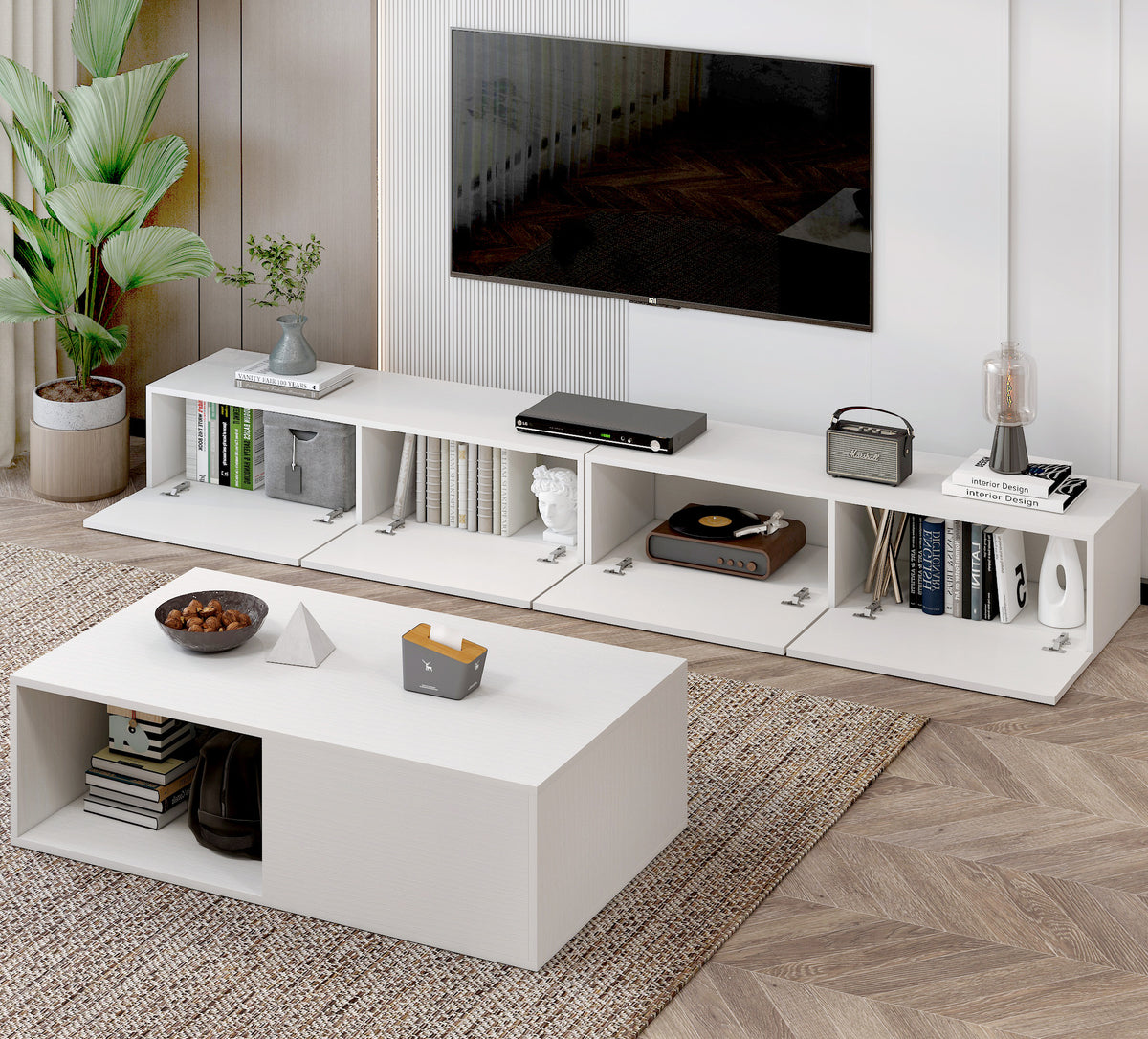 Black Wooden Coffee Table & TV Cabinet Set - Roxka
