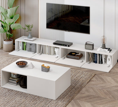 2-Piece Elegant Wooden Coffee Table and TV Cabinet Set - White