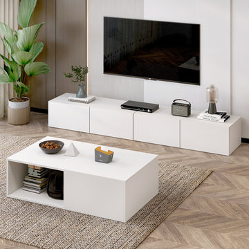 2 Piece Claro Elegant Wooden Coffee Table and 2m TV Cabinet Set White