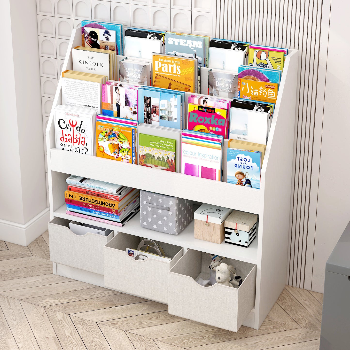 Spacious Multi-tier Bookcase Storage Shelf with Organisers