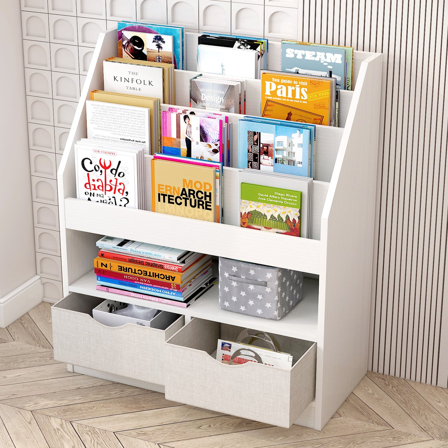 Stylish Multi-tier Bookcase Storage Shelf with Organisers