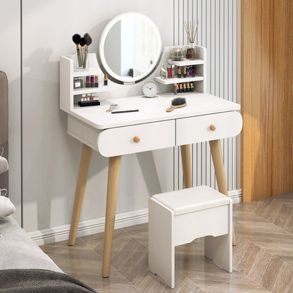 Elegant Vanity Table with Mirror Stool and Storage Drawers Set