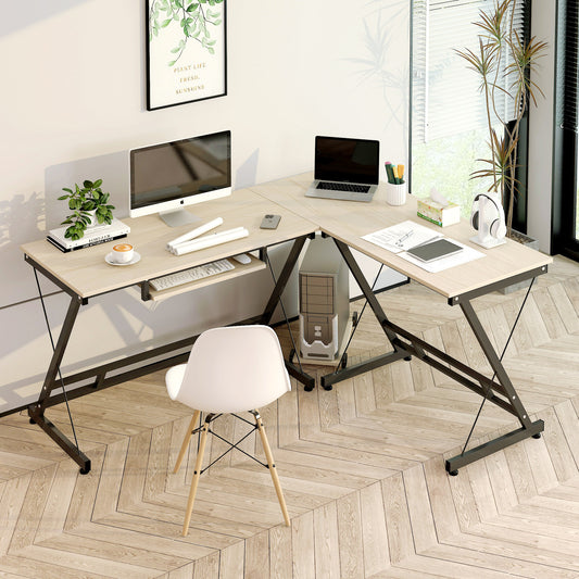 Large Double Workstation Corner Desk for Home Office White Oak