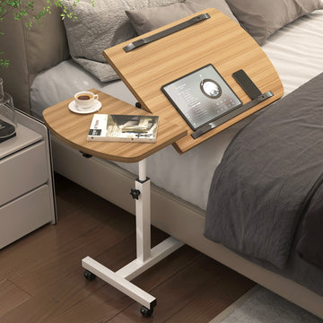 Adjustable Portable Sofa Bed Side Table Laptop Desk with Wheels Oak