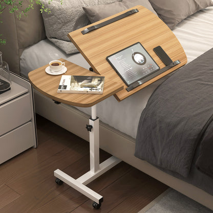 Adjustable Portable Sofa Bed Side Table Laptop Desk with Wheels Oak