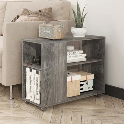 Versatile Rolling Sofa Side Table with Magazine Shelf Rustic Grey