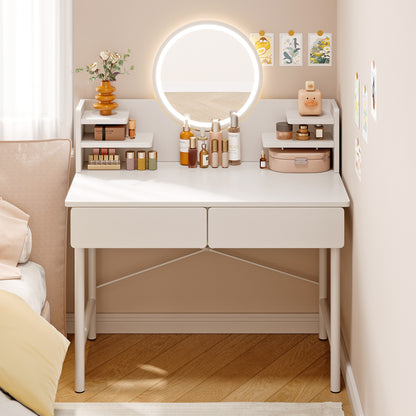 LED Mirror White Makeup Vanity Dressing Table Drawers & Storage Shelves