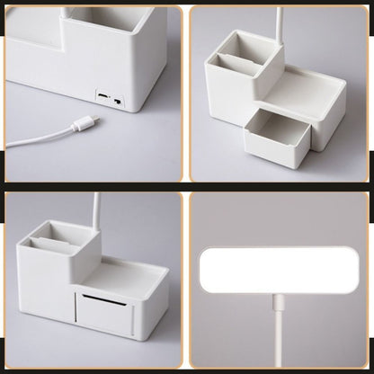 Eye-Protecting LED Night Light Desk Lamp with Pen Holder and Drawer White