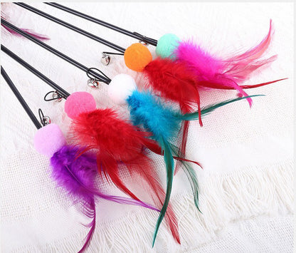 Interactive Feather Wand Cat Toy with Bell