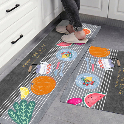 2-Piece Foodie Kitchen Area Rug Set Non-Slip Bathroom Mats