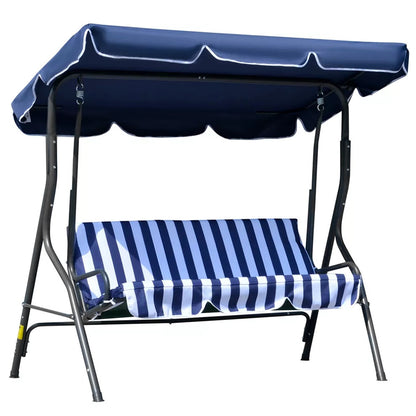 3-Person Outdoor Swing Chair with Padded Cushion Blue