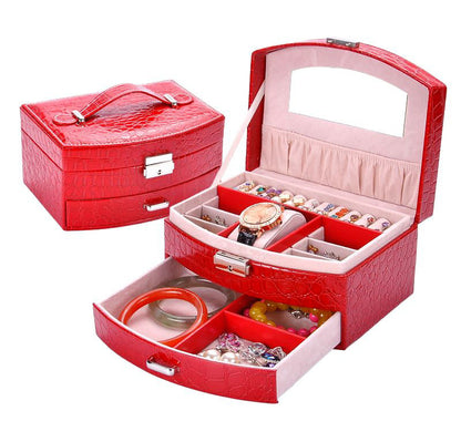 Elegant Red PU Leather Jewellery Storage Case