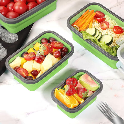 Pack of 4 Collapsible Silicone Food Storage Containers with Airtight Lid Green