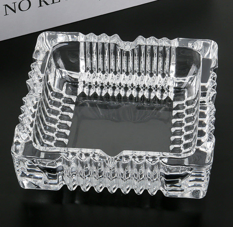 Elegant Crystal Glass Ashtray Square Shaped Tabletop Decor