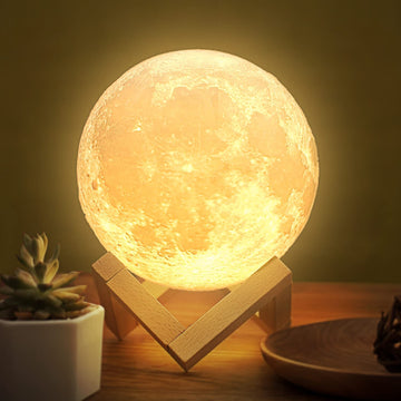 Enchanting 3D Moon Lamp Touch Sensor LED Night Light with Wooden Base