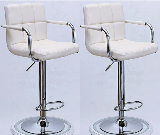 Set of 2 High Back PU Leather Bar Stools Modern White Design