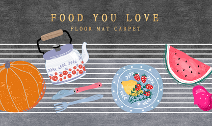 2-Piece Foodie Kitchen Area Rug Set Non-Slip Bathroom Mats