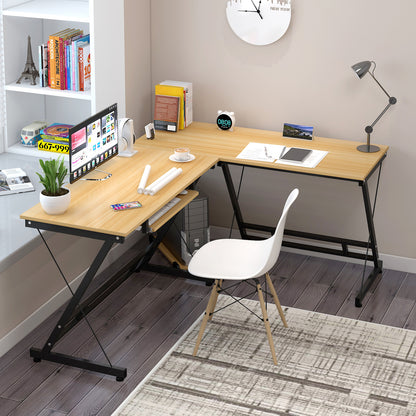 Large Double Workstation Corner Desk for Home Office Oak