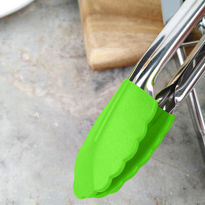 2 Pack - 18cm Stainless Steel Mini Tongs with Silicone Tips for Kitchen Green