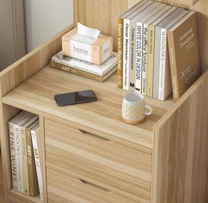 Elegant Oak Bedside Table with Drawers and Shelf