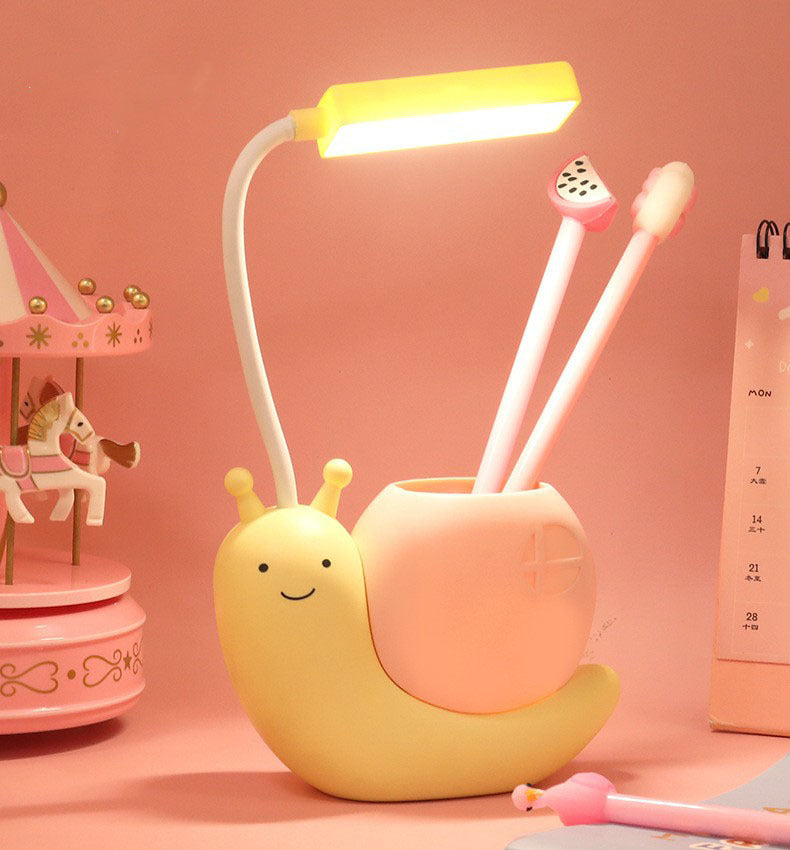 Adorable Snail LED Desk Lamp USB Rechargeable Night Light with Pen Holder