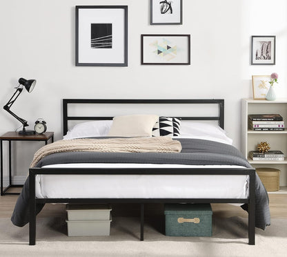 Queen Size Heavy Duty Metal Platform Bed Frame Black Steel