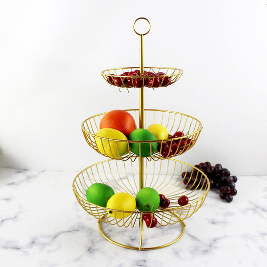 Elegant 3-Tier Metal Fruit Basket Plate Bowl Kitchen Buffet Food Tray Gold