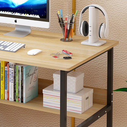 Modern Wood and Metal Computer Desk with Shelf Oak