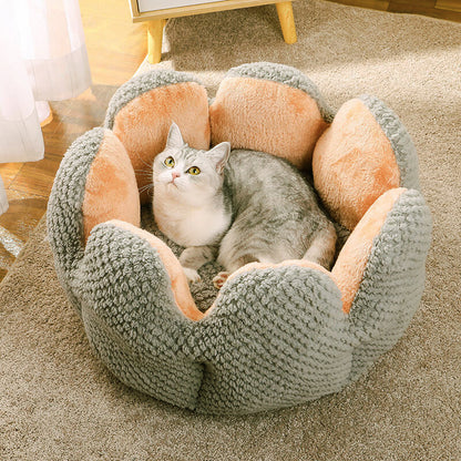 50cm Cozy Cactus Flower Pet Bed for Cats and Dogs Grey