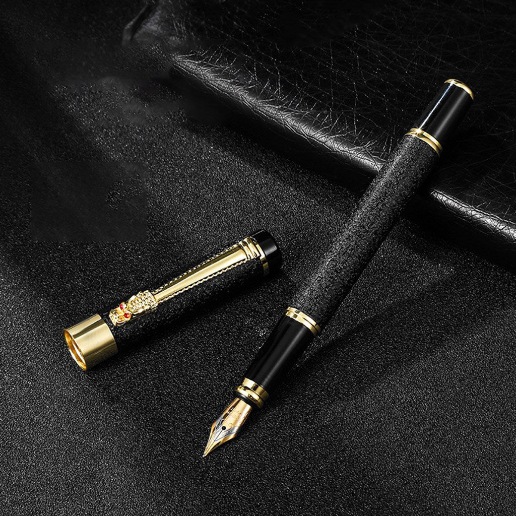 Elegant Dragon Metal Ink Fountain Pen Black Frosted