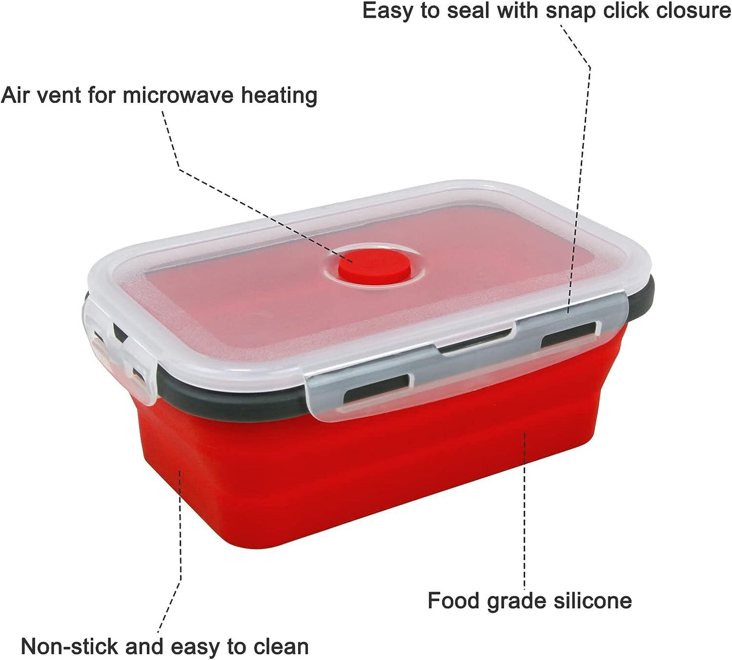 Pack of 4 Collapsible Silicone Food Storage Containers with Airtight Lid Red