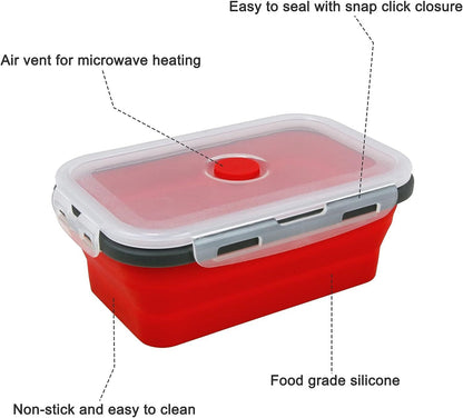 Pack of 4 Collapsible Silicone Food Storage Containers with Airtight Lid Red