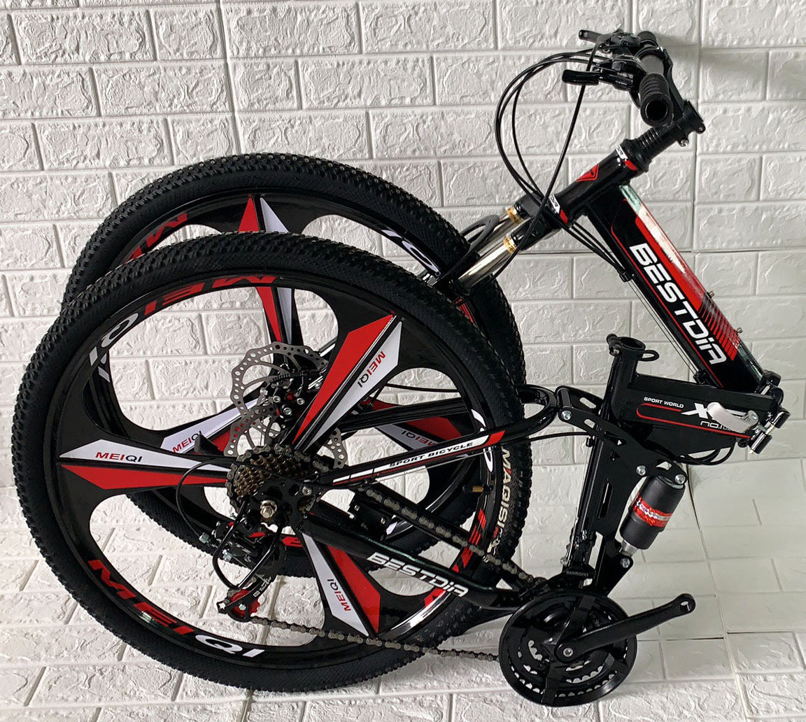 21 Speed Dual Suspension Foldable Mountain Bike Red Black