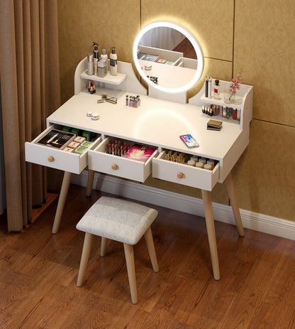 Large LED Vanity Table with Mirror Stool and Storage Drawers Set for Bedroom