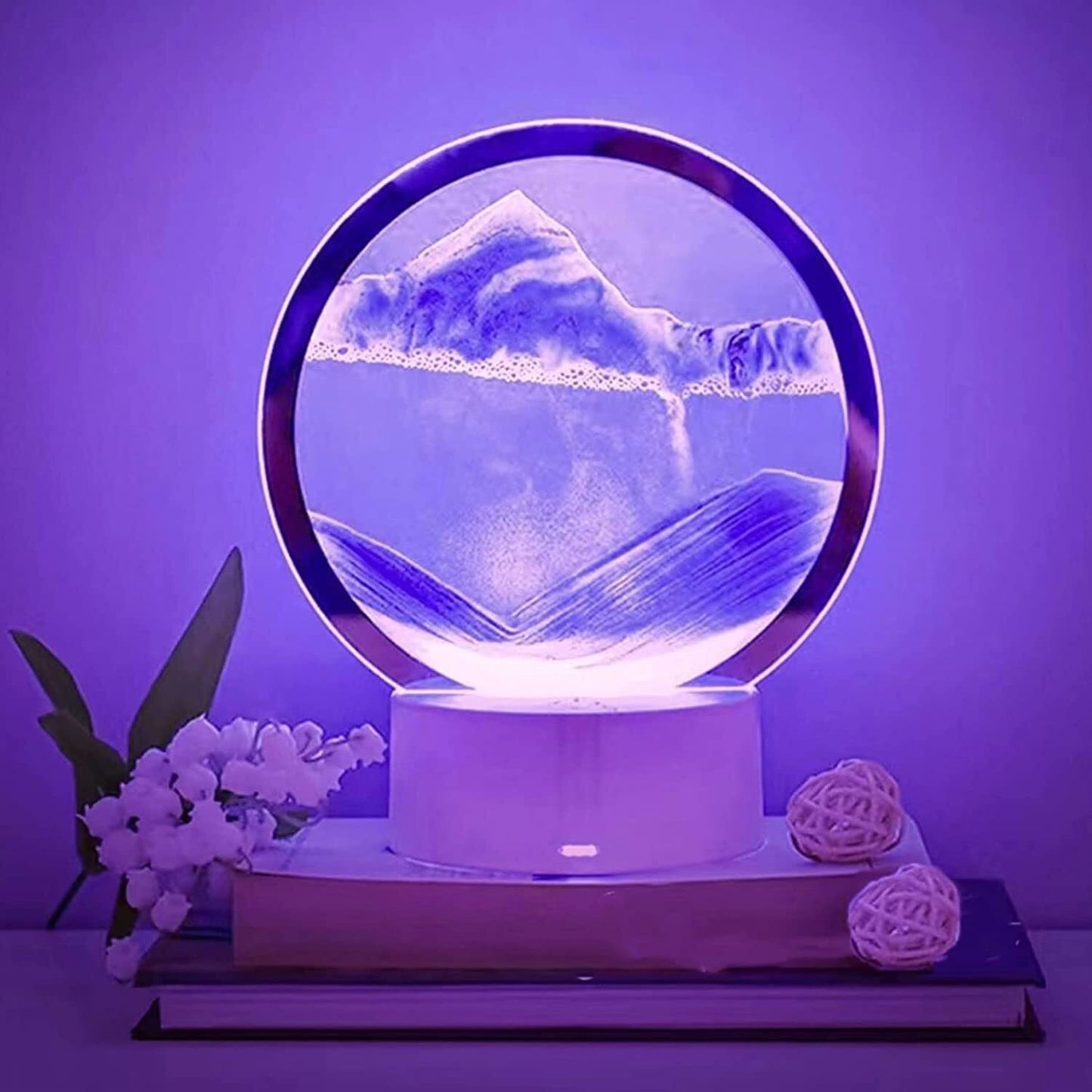 3D Moving Sand Art LED Table Lamp Sandscape Night Light Purple