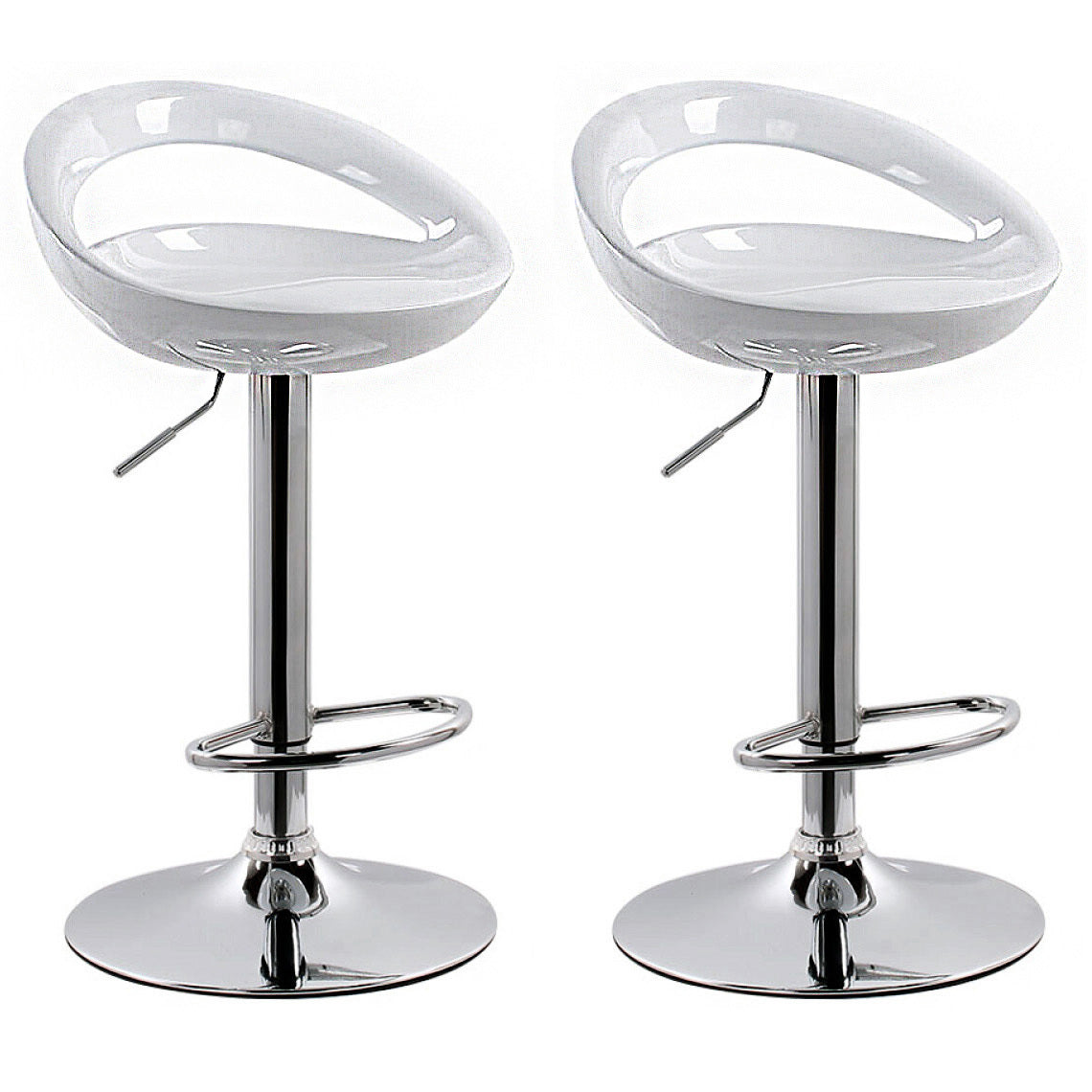 Set of 2 High Gloss Designer Bar Stools Modern White