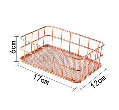 Elegant Rose Gold Metal Storage Basket Desktop Organizer