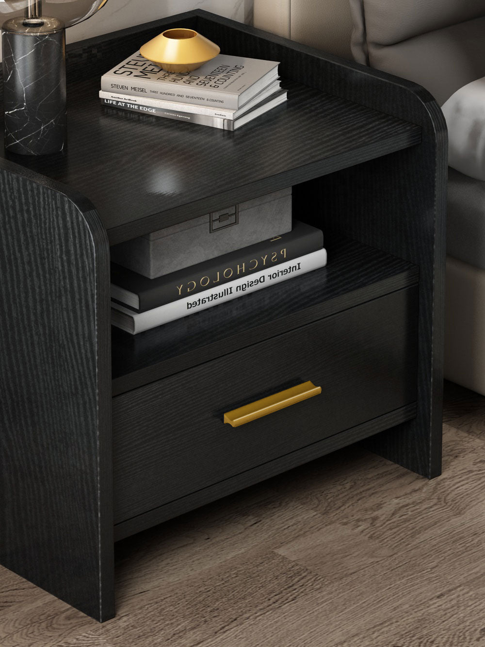 Elegant Bedside Table Nightstand with Drawer Black