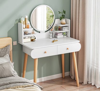 Elegant Vanity Table with Mirror Stool and Storage Drawers Set