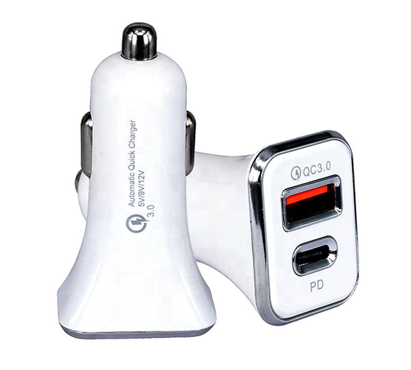 36W Fast USB C Charger PD Quick Charge QC 3.0 Dual Port Car Adapter White