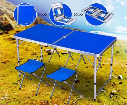 5-Piece Folding Camping Table and Chairs Set for Outdoor Activities Blue