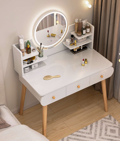 Beauty LED Vanity Dressing Table with Mirror Stool and Storage Drawers Set