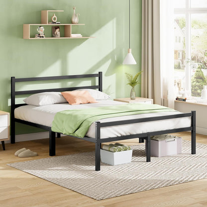 Queen Size Heavy Duty Metal Platform Bed Frame Black Steel