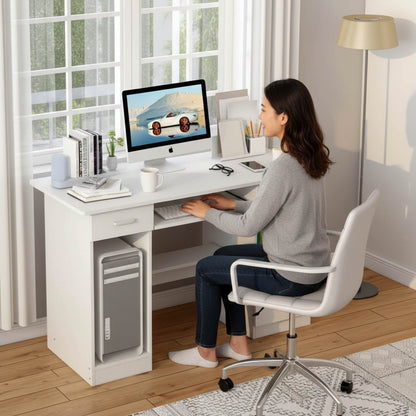 Executive Modern Office Desk with Storage Shelves White Oak