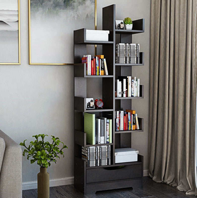 8-Tier 11-Shelf Display Storage Utility Bookcase Modern Design Black Wood