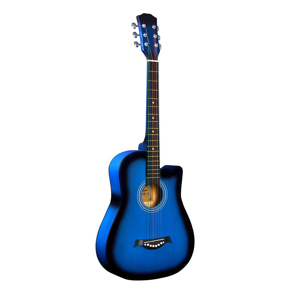 38" Acoustic Guitar Natural Wood Blue Premium Quality